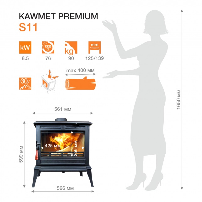 Чугунная печь KAWMET Premium S11 8,5кВт